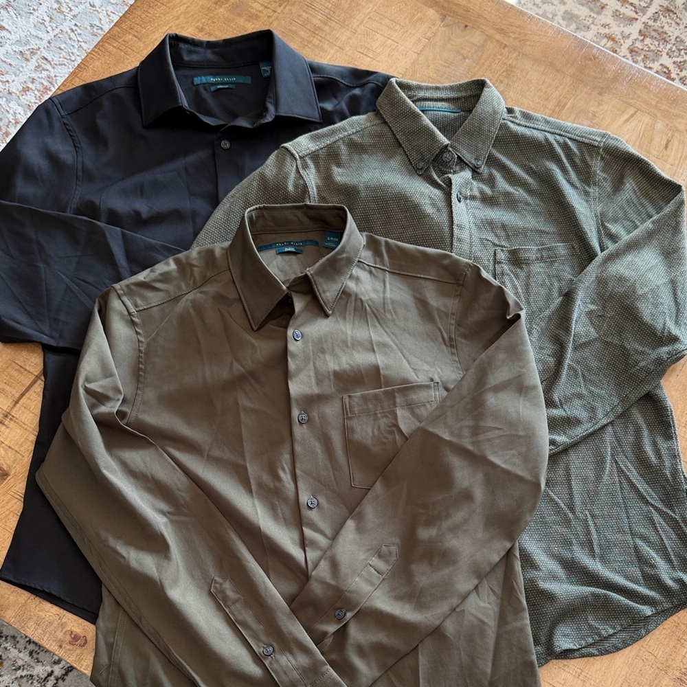 Perry Ellis Men's Black, Olive, and Green Button-Up Shirts